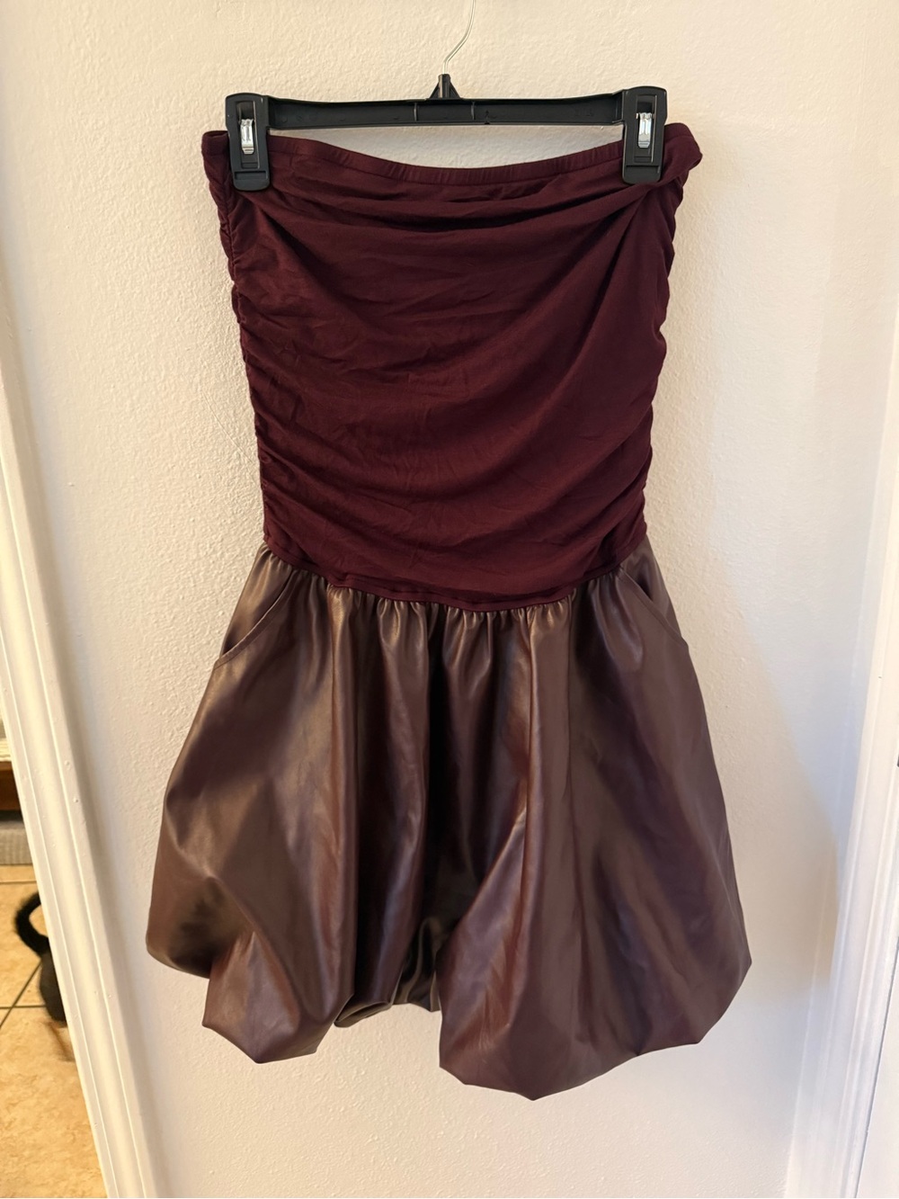 Vava by Joy Han Strapless Dress in Burgundy and Dark Brown - Picture 2 of 3